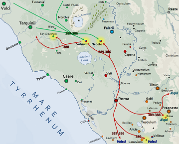Guerre romano-etrusche (età repubblicana romana / Guerra a Sutrium, Nepi e Tarquinia) - 389 a.c. > 386 a.c.  