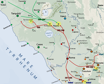 Guerre romano-etrusche (età repubblicana romana / Guerra a Sutrium, Nepi e Tarquinia) - 389 a.c. > 386 a.c.