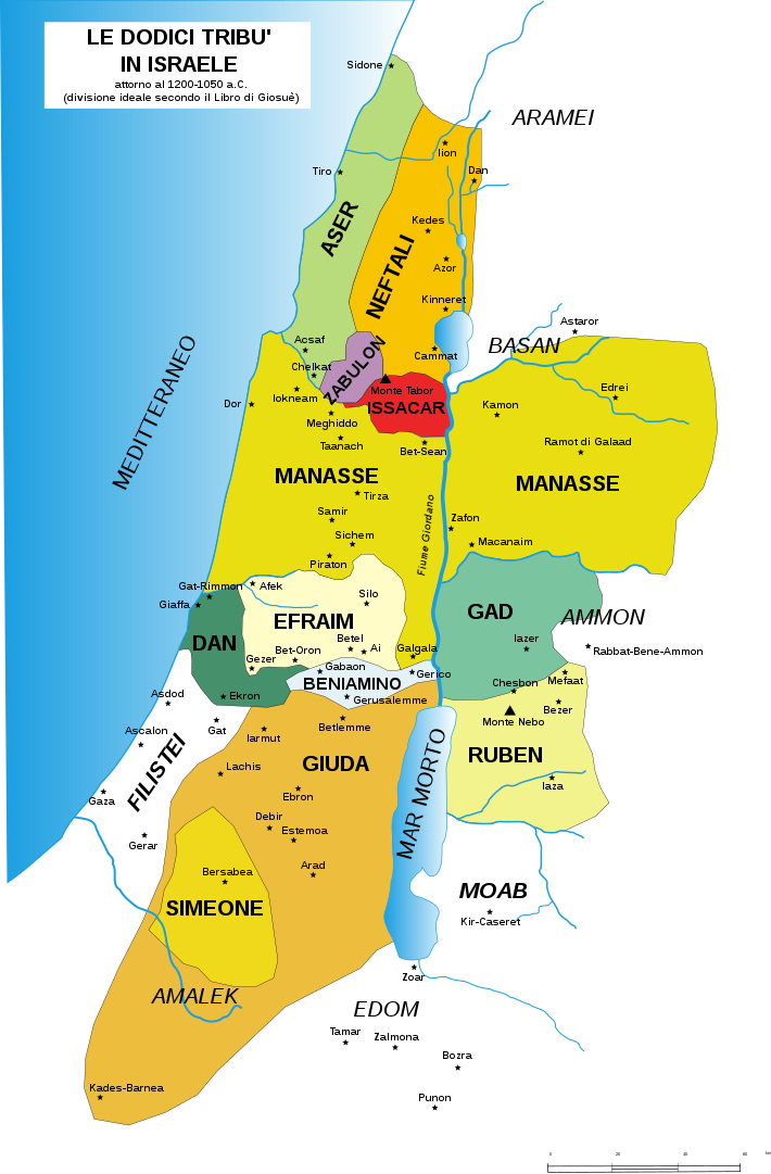 Suddivisione ripartizione geografica di Israele tra le 12 tribù 1200 1050 ac big