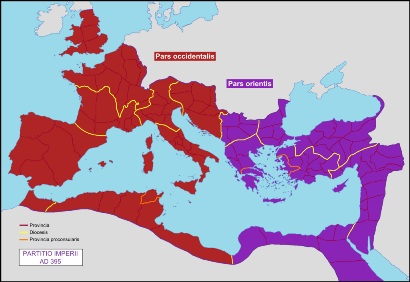 Impero Romano diviso in Impero Romano d'Occidente e Impero Romano d'Oriente - anno 395
